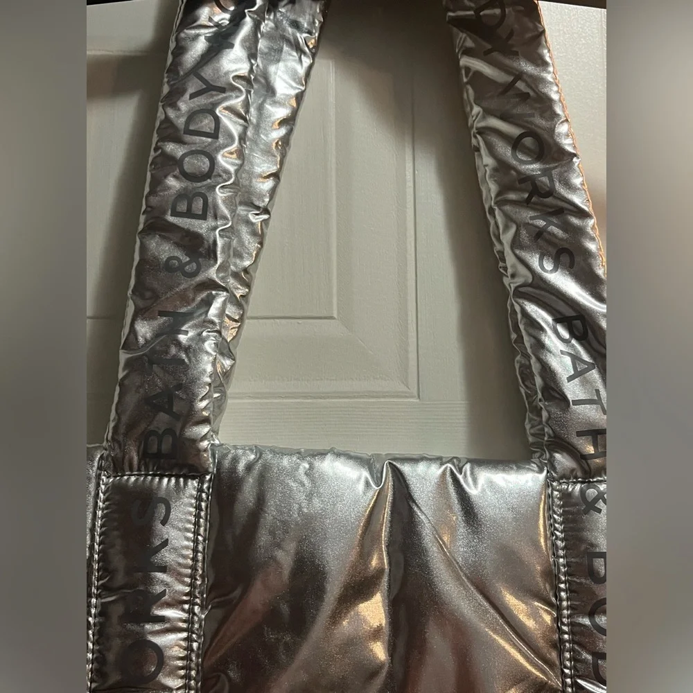 Bath and Body Works Silver Quilted Large Tote Bag